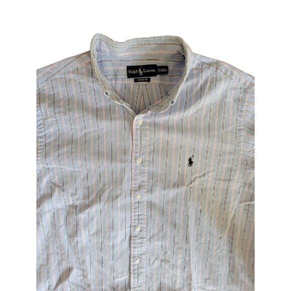 Polo Ralph Lauren Button Down 17 34/35 XL Long Sleeve Blue Pink White Stripe - Picture 6 of 8